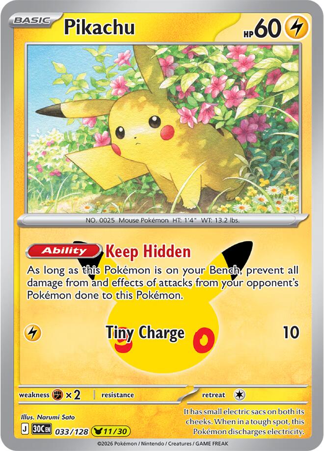 Pikachu 11 - 033/128 30th Celebration