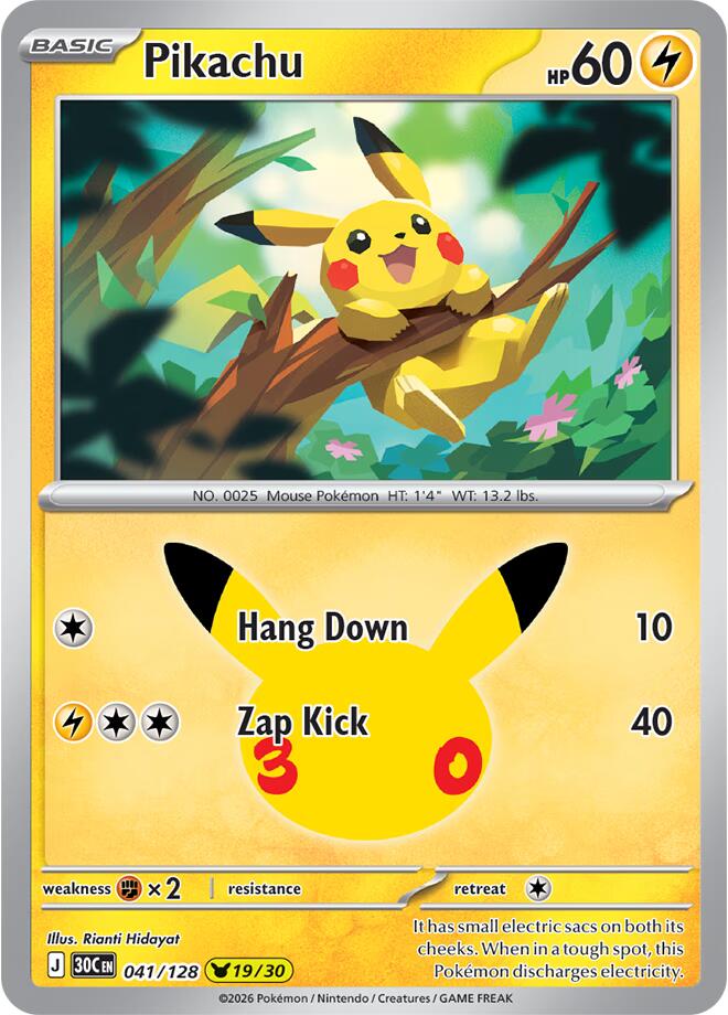 Pikachu 19 - 041/128 30th Celebration