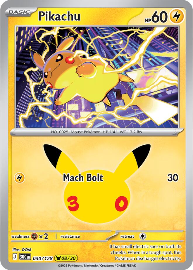 Pikachu 08 - 030/128 30th Celebration