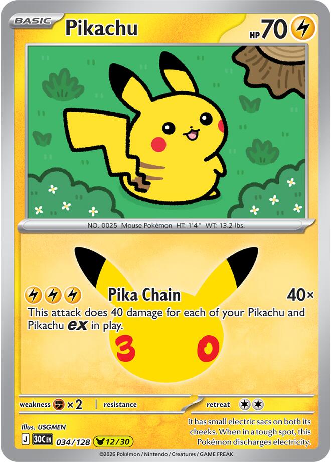 Pikachu 12 - 034/128 30th Celebration