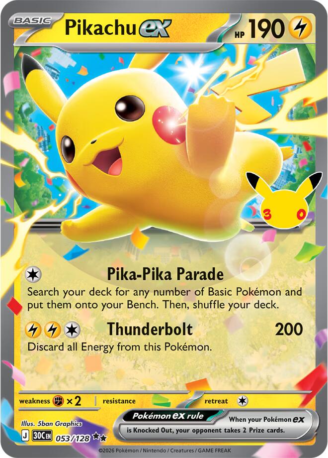 Pikachu ex - 053/128 30th Celebration
