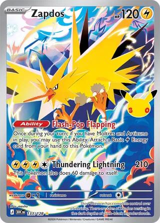 Zapdos - 133/128 30th Celebration Illustration Rare