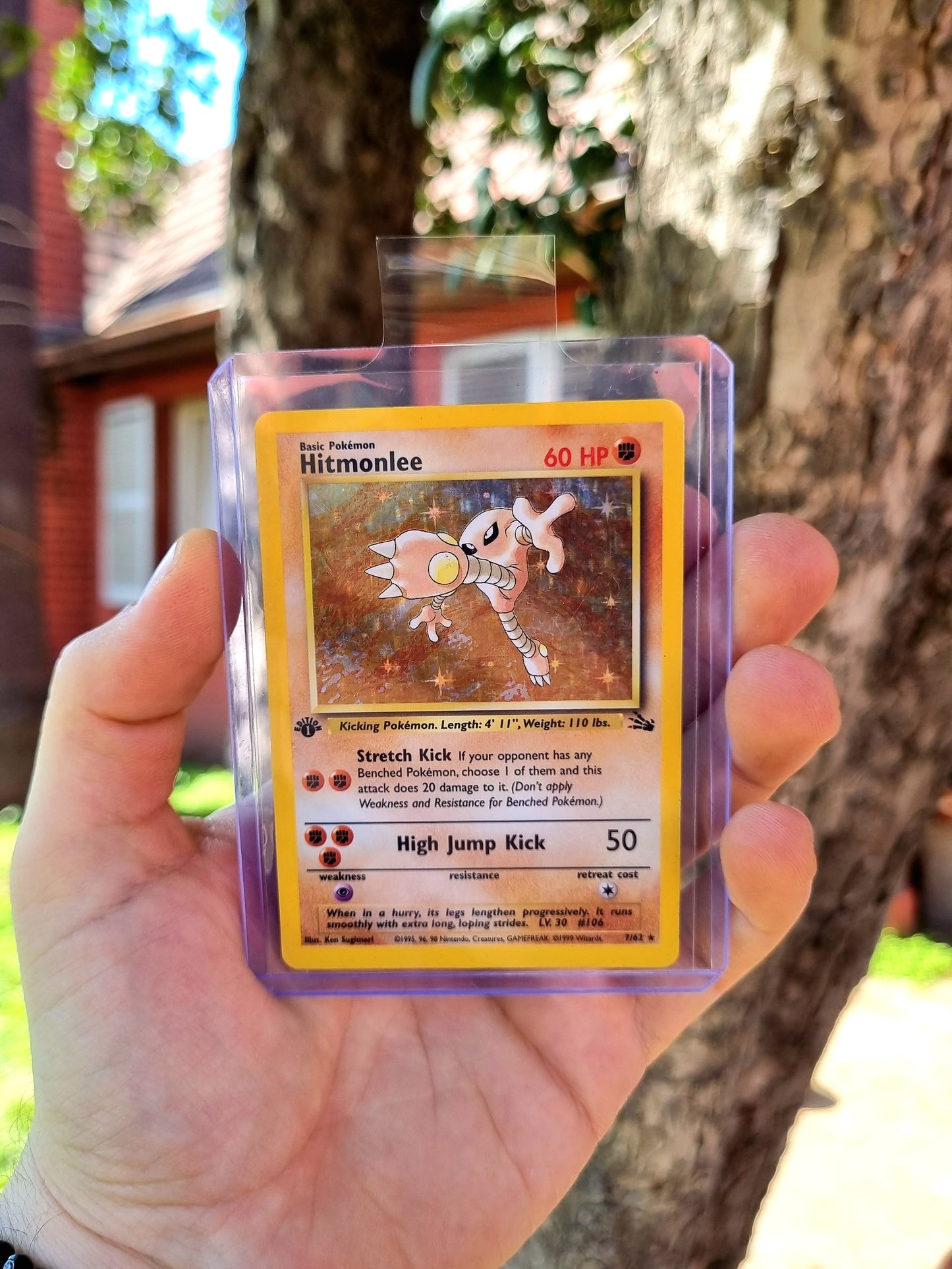 Hitmonlee - 7/62 1era Edición Fossil Holo Rare - Inglés