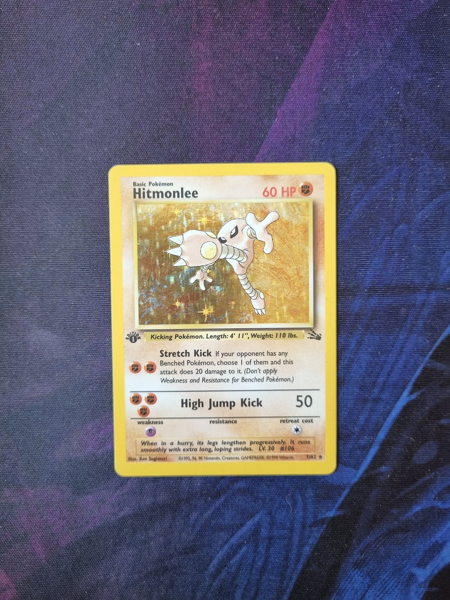 Hitmonlee - 7/62 1era Edición Fossil Holo Rare - Inglés